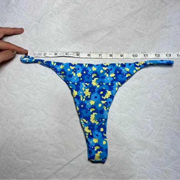 Cute Cheeky Thong Swim Bottoms Swimsuit Bikini Brief Swimwear Blue Floral Side - Picture 3 of 6